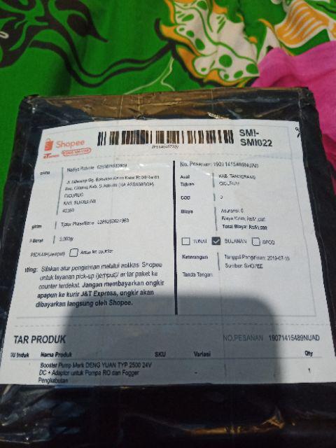 Booster Pump Merk Deng Yuan Typ 2500 24v Dc + Adaptor Untuk Pompa Ro Dan Fogger Pengkabutan