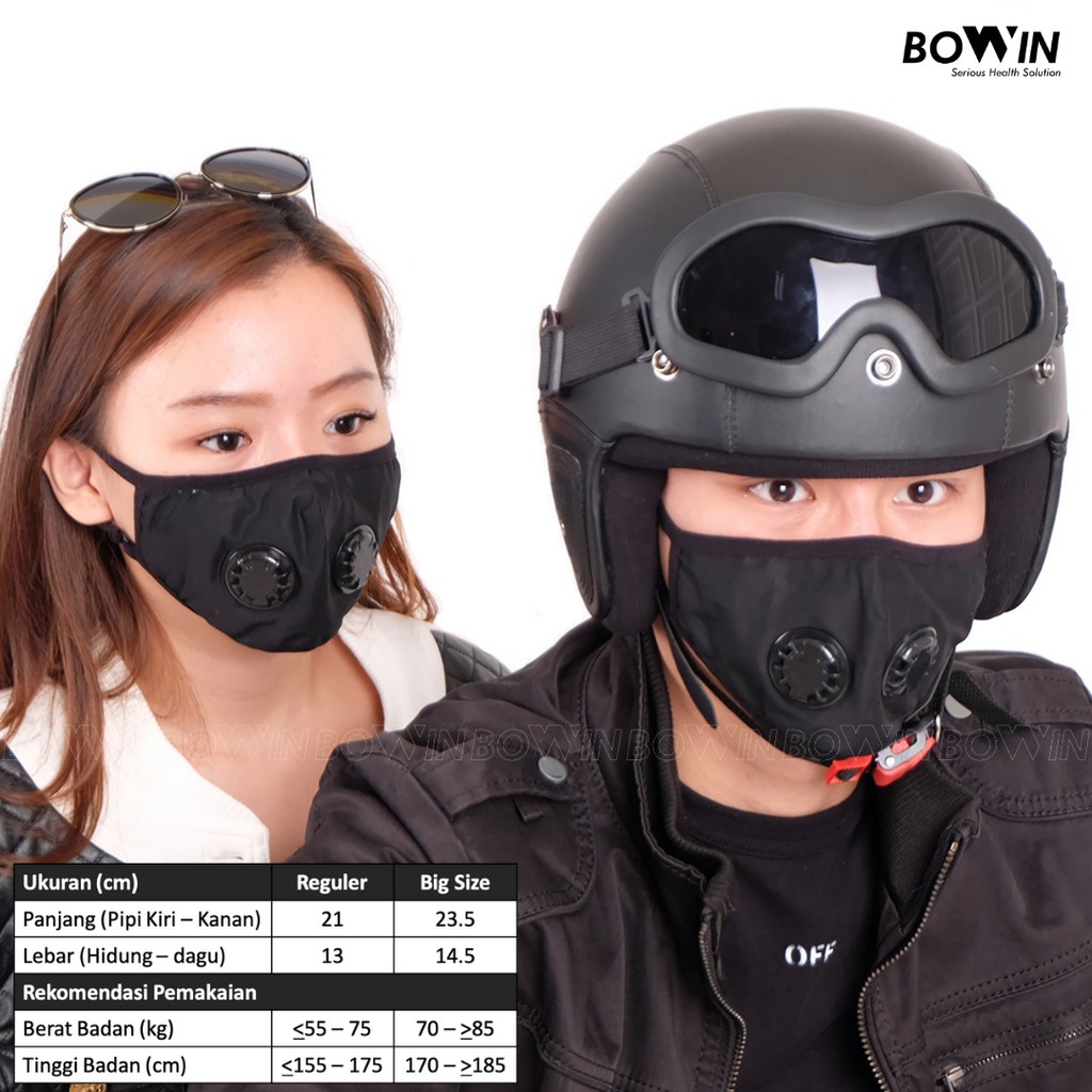 Bowin Masker N99 CV - Dual Filter Karbon Aktif (Masker Kesehatan/ Masker Polusi/ Masker Motor)