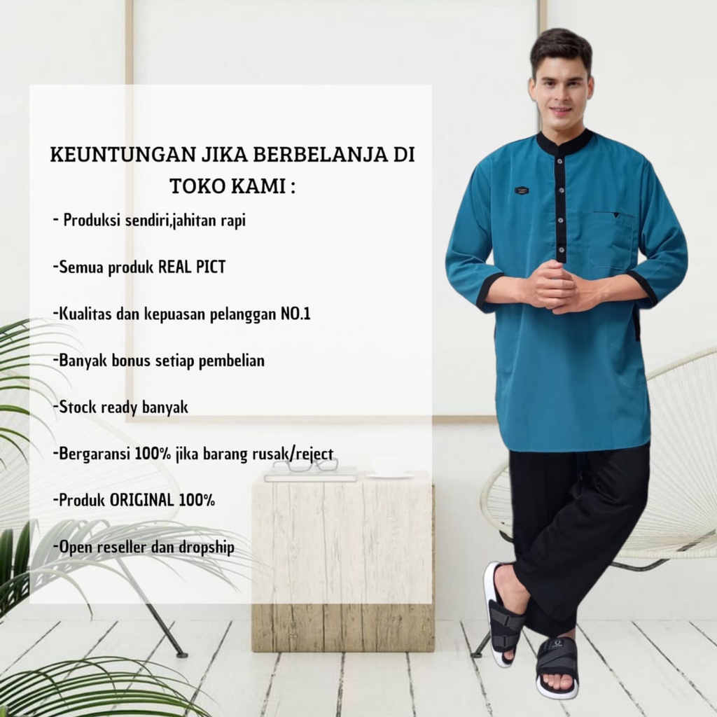 koko kurta pakistan pria dewasa dan remaja lengan 3/4/AL-BUKHORI/busana muslim original terlaris/bonus peci rajut