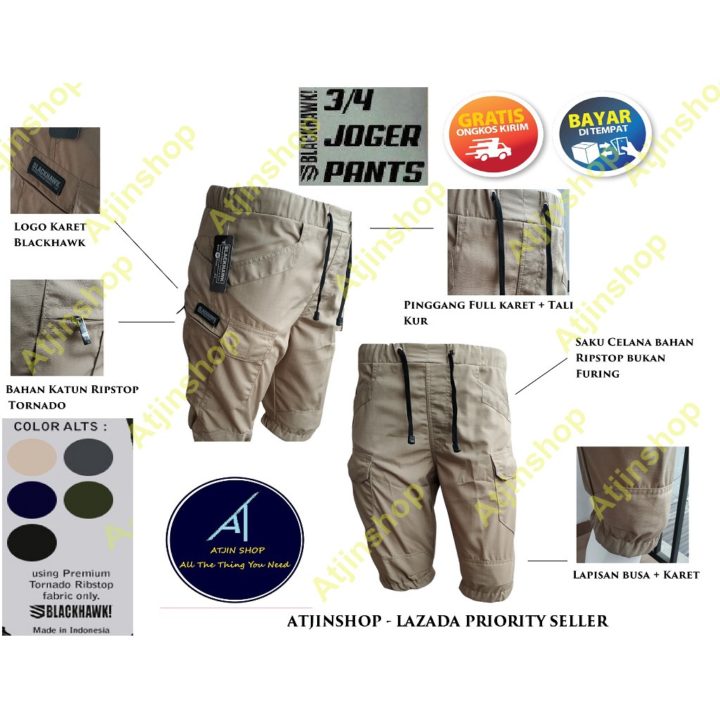 Celana JOGER Tactical Pendek 3/4 PDL Kargo Short Pants [KREM - ABU- HITAM-BIRU]