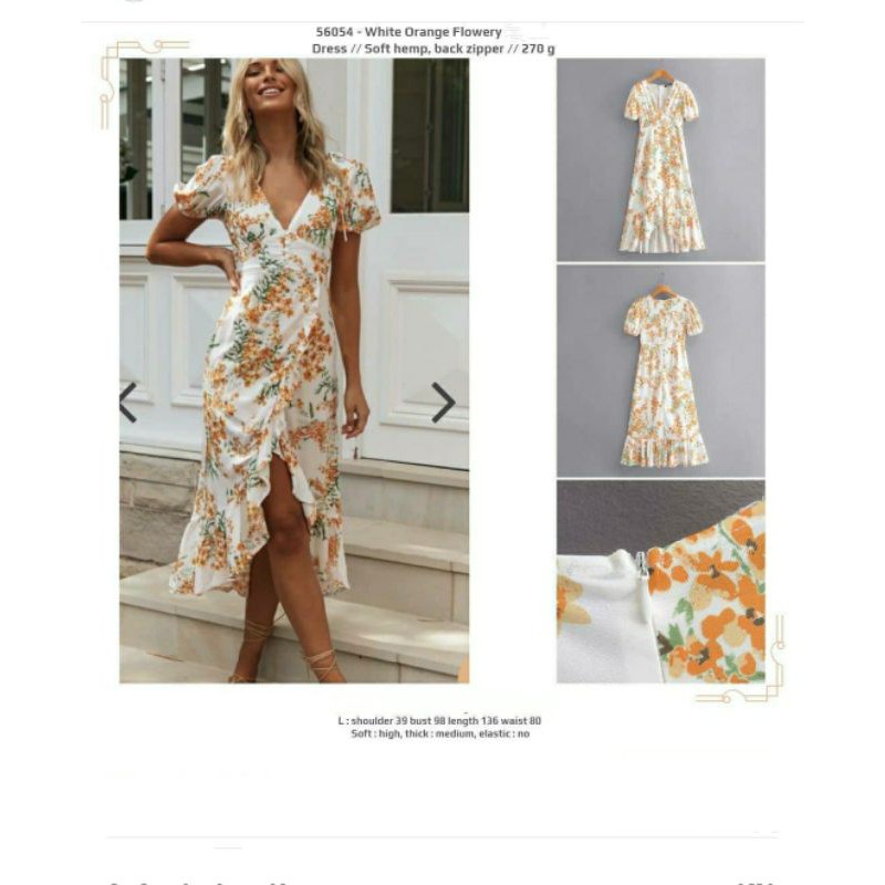 Dress panjang putih motif bunga lengan pendek