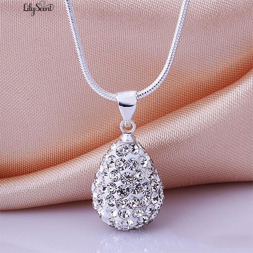 Perempuan Shiny Silver Plated Rhinestone Air Mata Drop Kalung