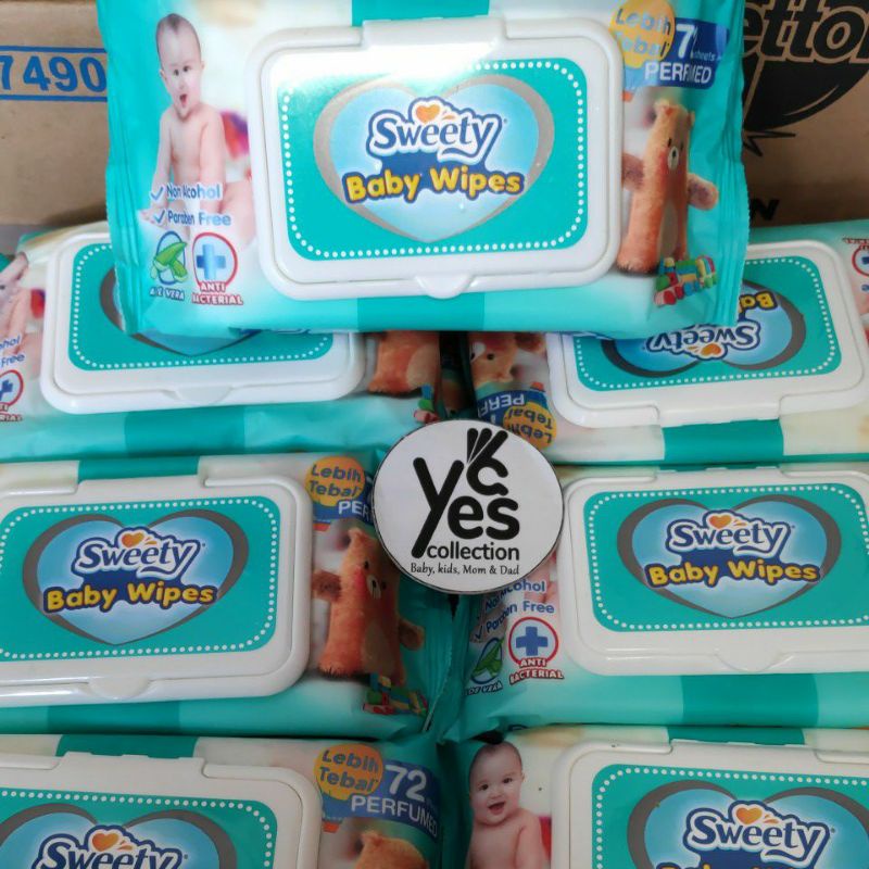 Tisu sweety tissue basah bayi anti bacterial non parfumed non alkohol baby wipes 84 - 72 sheets