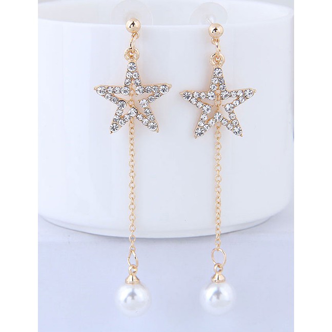 LRC Anting Tusuk Fashion Gold Color Star Shape Decorated Tassel Earrings