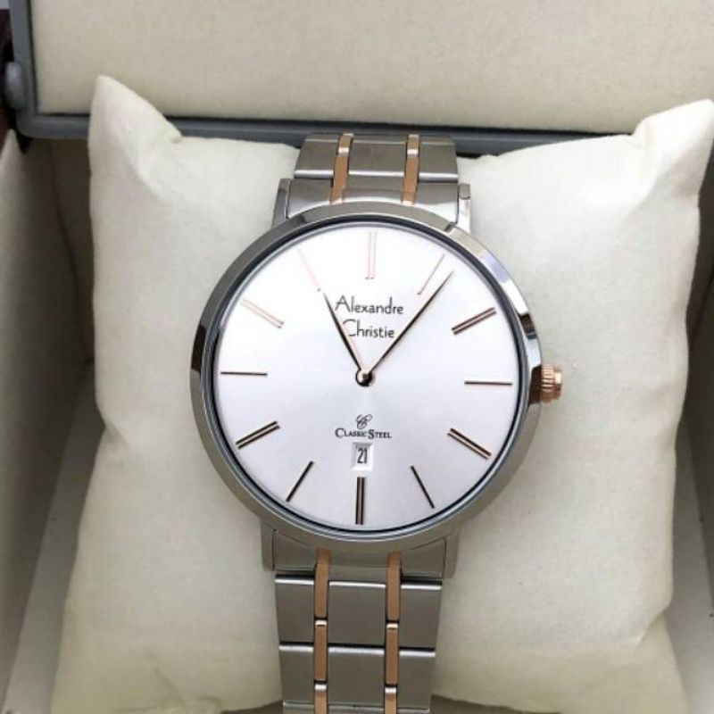 JAM TANGAN PRIA ALEXANDRE CHRISTIE AC 8597 SILVE RISEGOLD ORIGINAL