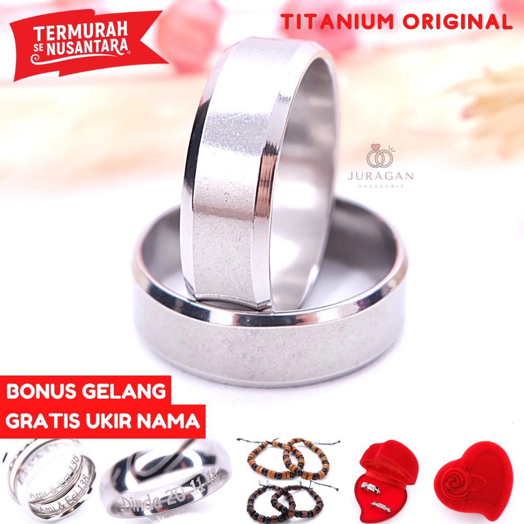 [UKIR NAMA + BOX HATI] Cincin Couple BUCIN Titanium M57 BONUS Gelang Couple