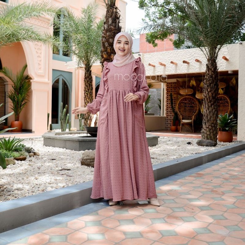 Dress busui friendly Viral Urigiri Uragiri Hitam pink Abu Navy gamis modern lengan kerut renda ada saku