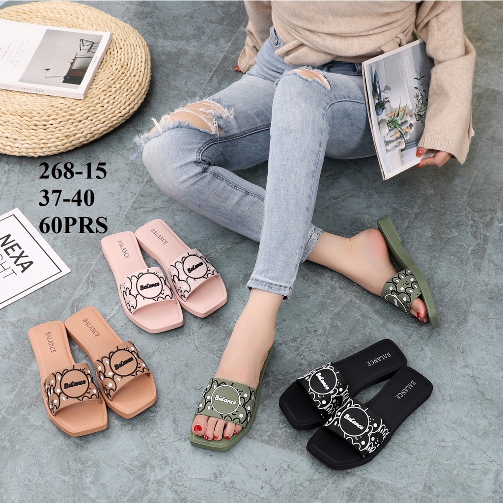 Sandal Slop Karet Wanita Jelly Import Balance Motif Brown Cony Bahan Empuk Elastis 268-15