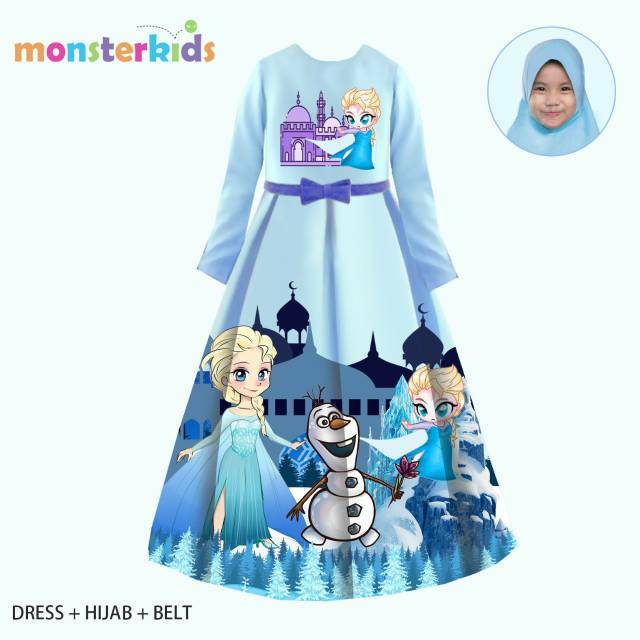 RESTOCK Dress gamis anak princess frozen elsa import ready stock murah