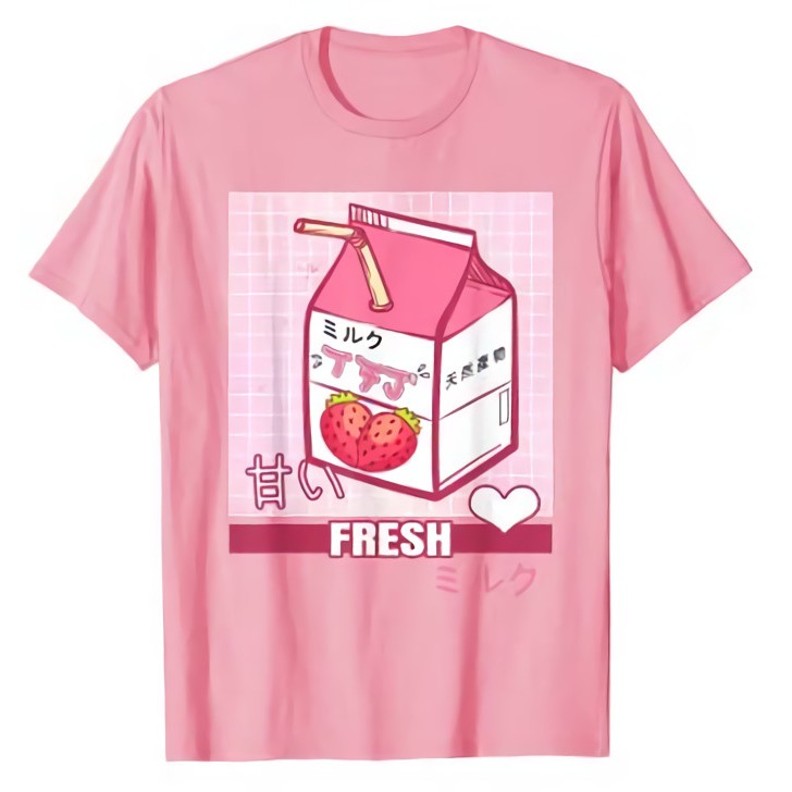 Tshirt Japanese Milk Box Kawaii Strawberry Love