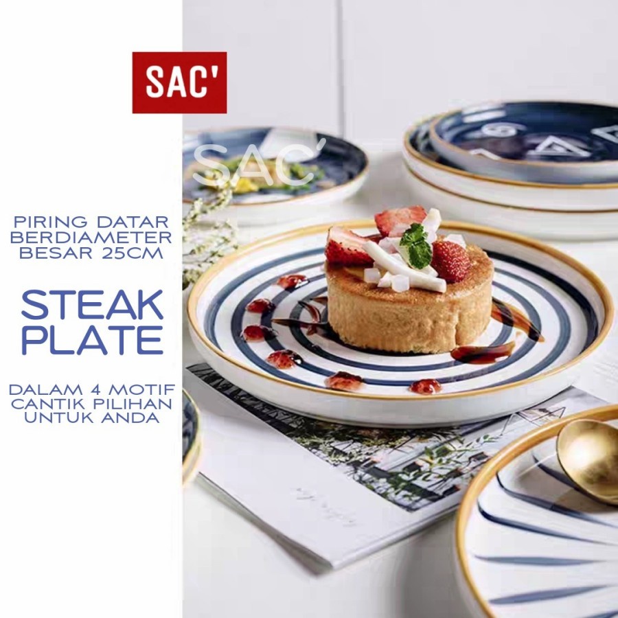 AISURU Japanese Style Steak Plate Mangkok Piring Makan Ala Jepang - MOTIF A, LARGE 25CM-1