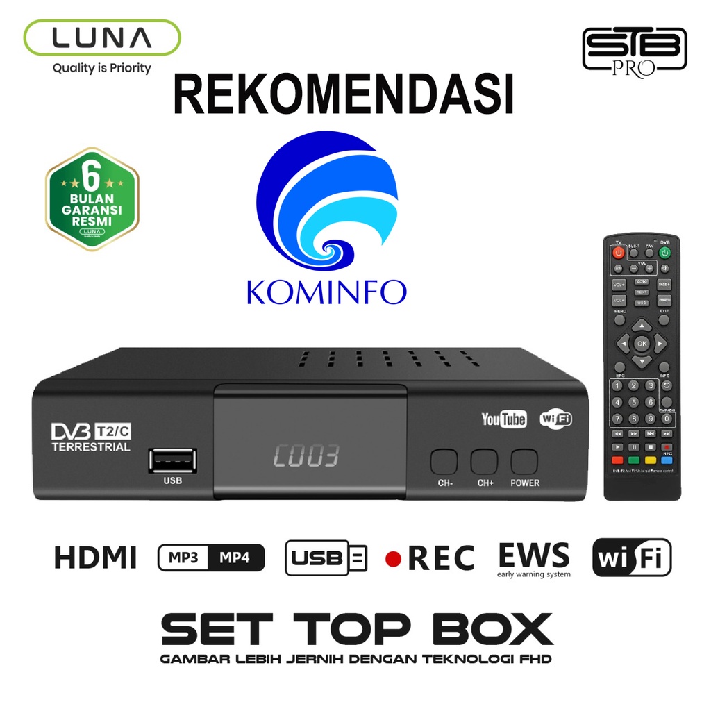 LUNA X EVERCOSS Set Top Box TV Penerima Siaran Digital Receiver Full HD/ STB Wifi Bisa Youtube (Bisa dapet semua channel )