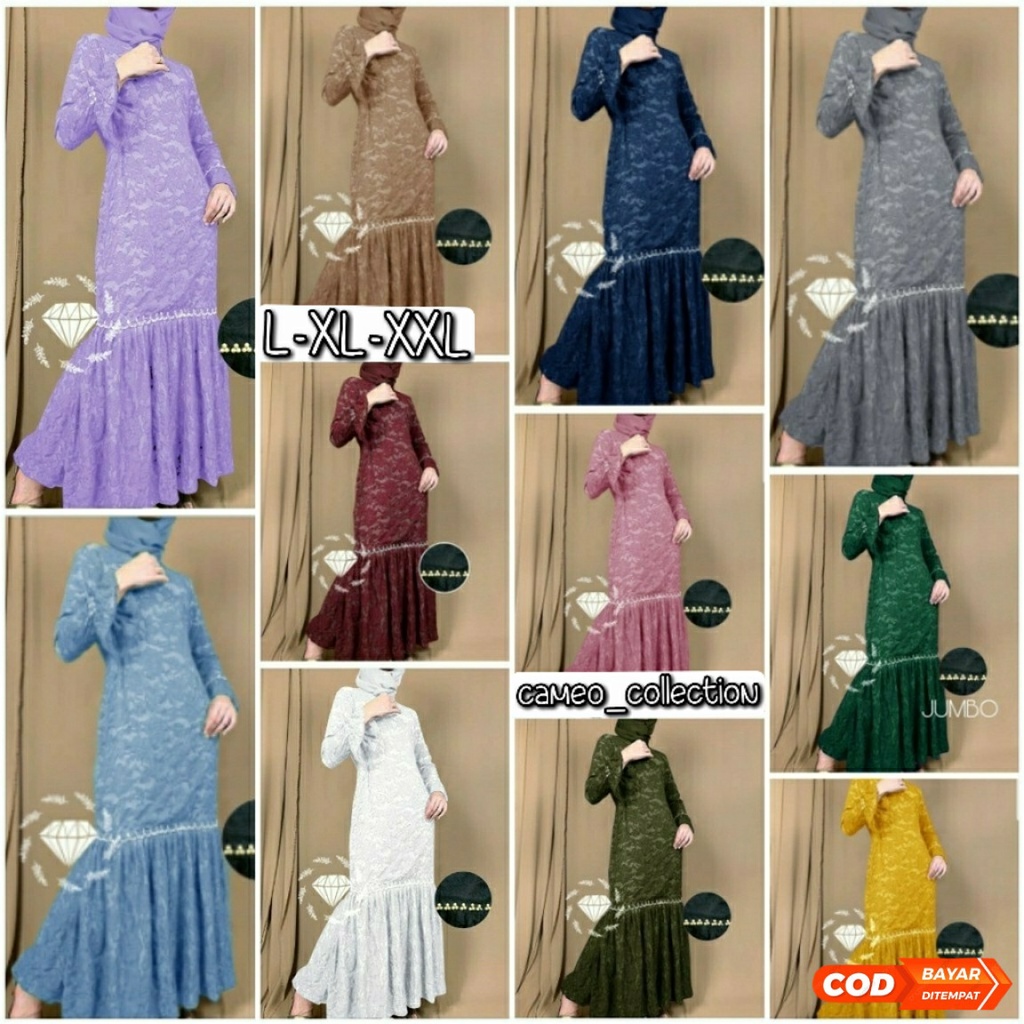 ( COD ) MAXI NURHALIZA DUYUNG GAMIS BRUKAT MAXI DUYUNG GAMIS JUMBO DRESS DUYUNG SERAGAM UNDANGAN PER
