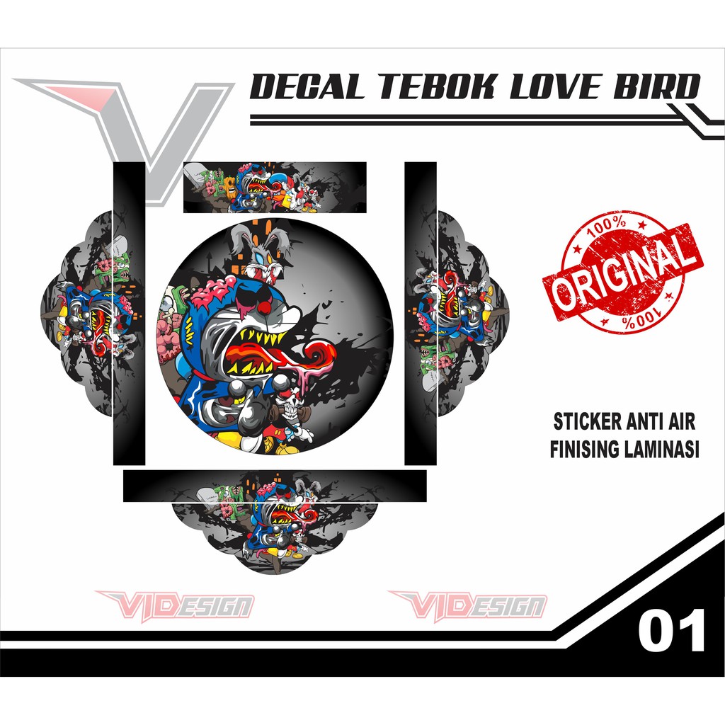 Decal tebok lovebird Stiker sangkar burung motif Doraemon KEREN