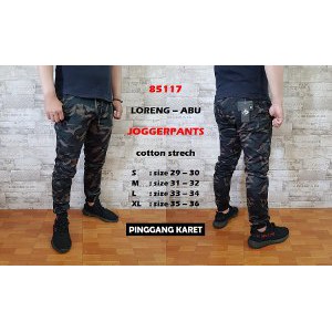 md JOGGER celana PANJANG pria LORENG trendi murah ABU coklat putih 85117 S M L XL bigsize jumbo