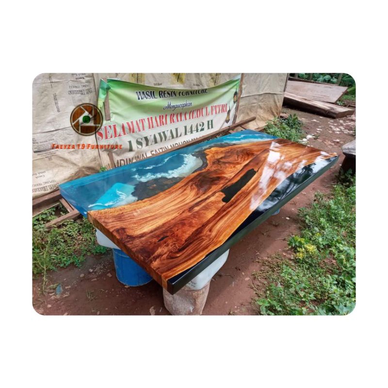 Top meja kerja resin kayu suar trembesi