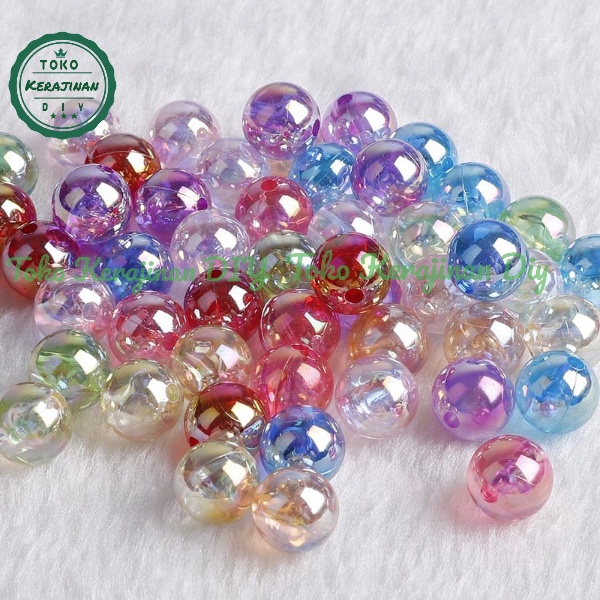 [ 60 pcs ] Mote Manik Bulat Pelangi Glitter Bahan Craft &amp; DIY