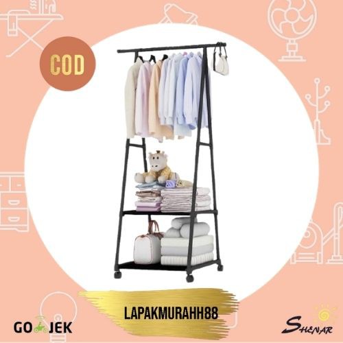 Triangle Stand Hanger Warna Hitam / Rak Buku / Rak Pakaian / Rak Gantung / Rak Serbaguna 4 Roda