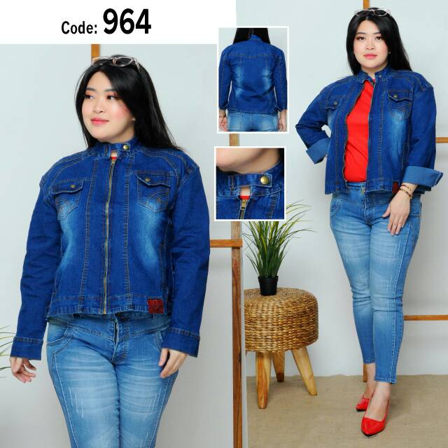 MC girl - Jaket Jeans Resleting Wanita / Jaket Jeans Resleting Big Size / Jacket Jeans Denim Sleting /Jaket Kerah Shanghai Jumbo / Jaket Lepis Kerah Tinggi