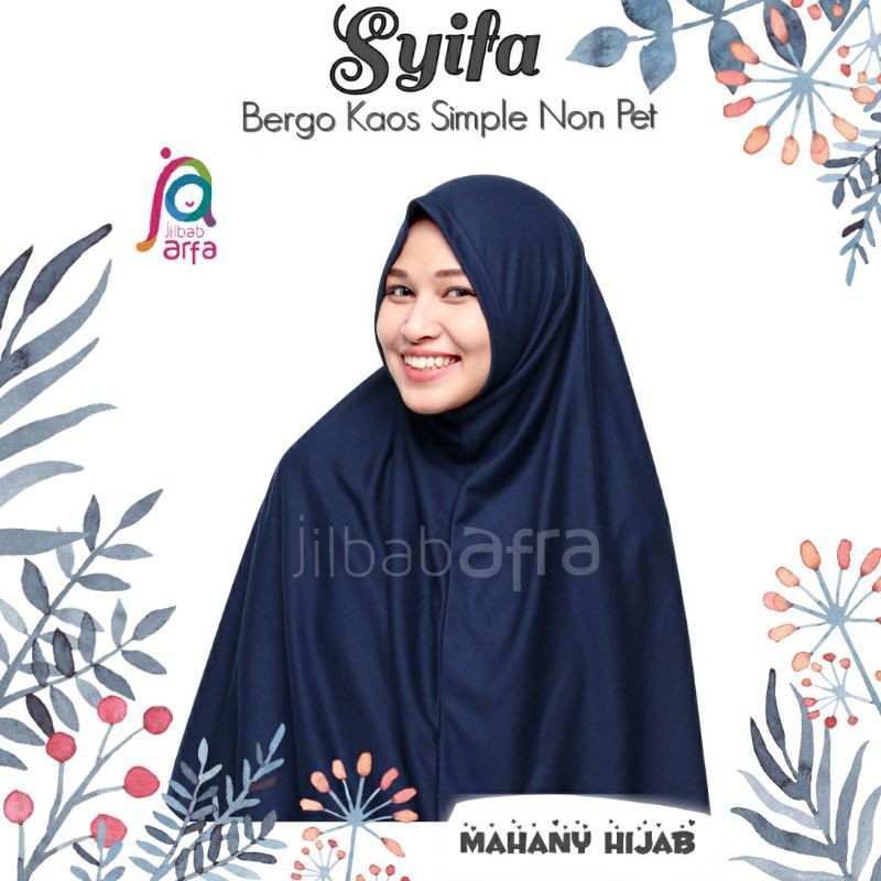 Syifa Bergo Syiria JilbabArfa non pet kaos warna biru Dongker