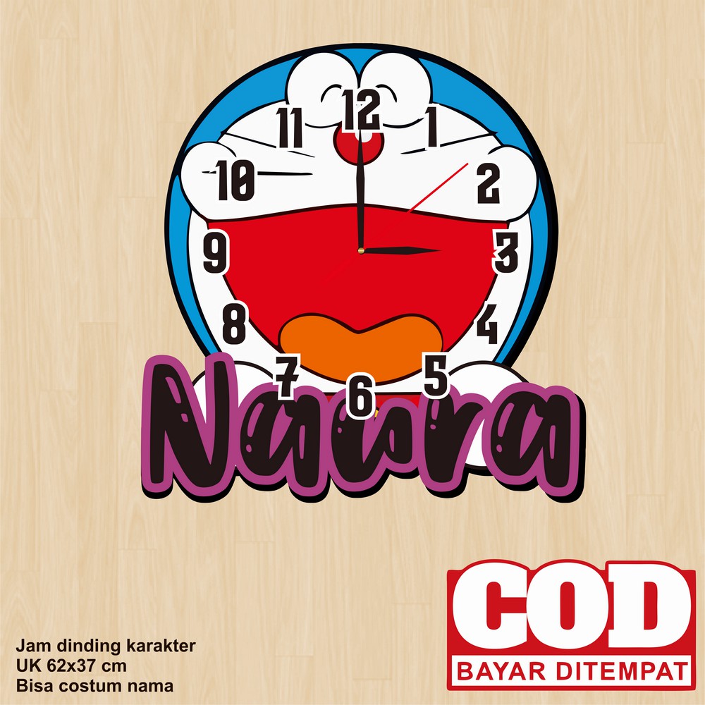 Jam Dinding Nama Doraemon  62x37cm Kado UlangTahun Unik Dan Berkesan Bisa Custom - doraemon04