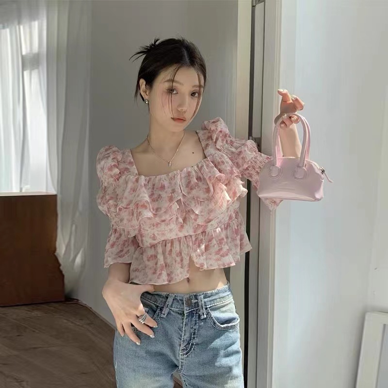 Korean Crop Top Pile Mode Atasan Wanita Kekinian 2771