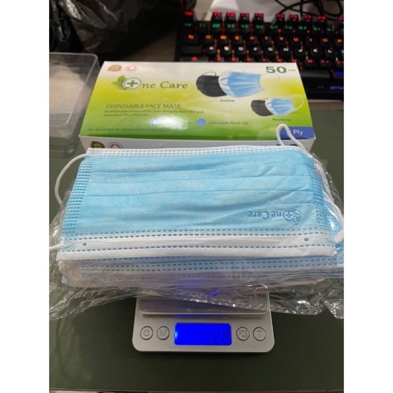 MASKER EARLOOP 3PLY BIRU ADA EMBOS OC TERMURAH 1BOX 50PCS / ONECARE