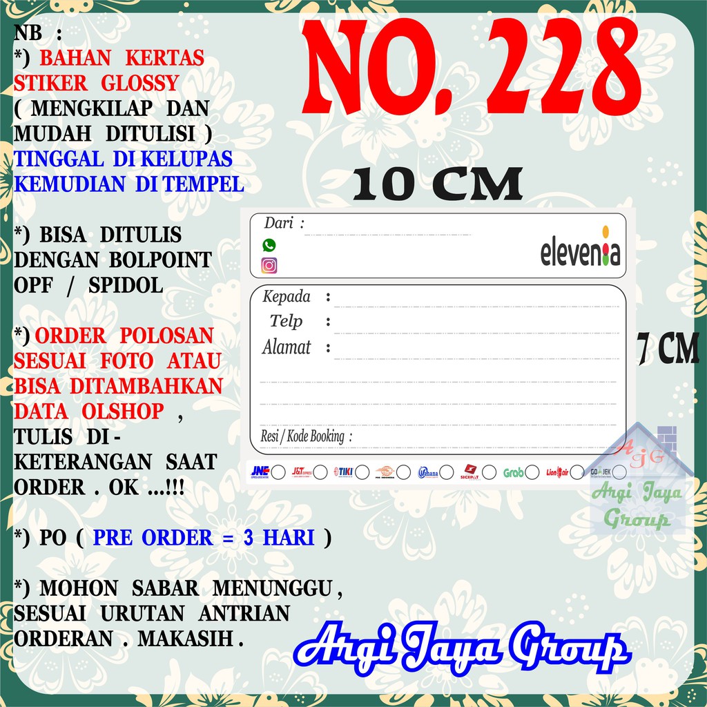 

Stiker Pengiriman - Sticker Alamat Olshop Murah Nomer 228 - 10x7 cm - Glossy