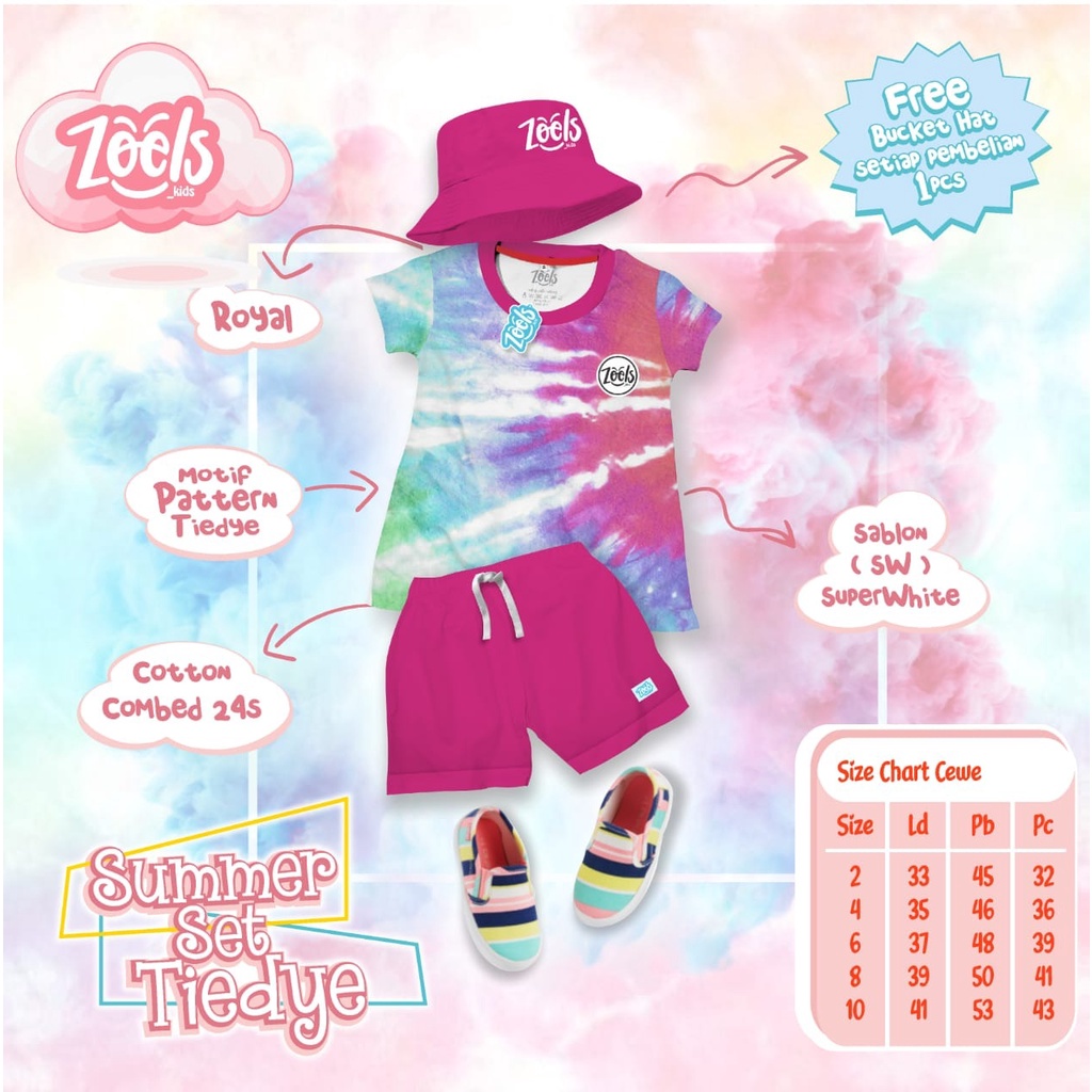 SETELAN ANAK TIE DYE FREE BUCKET HAT USIA 2-10 TAHUN