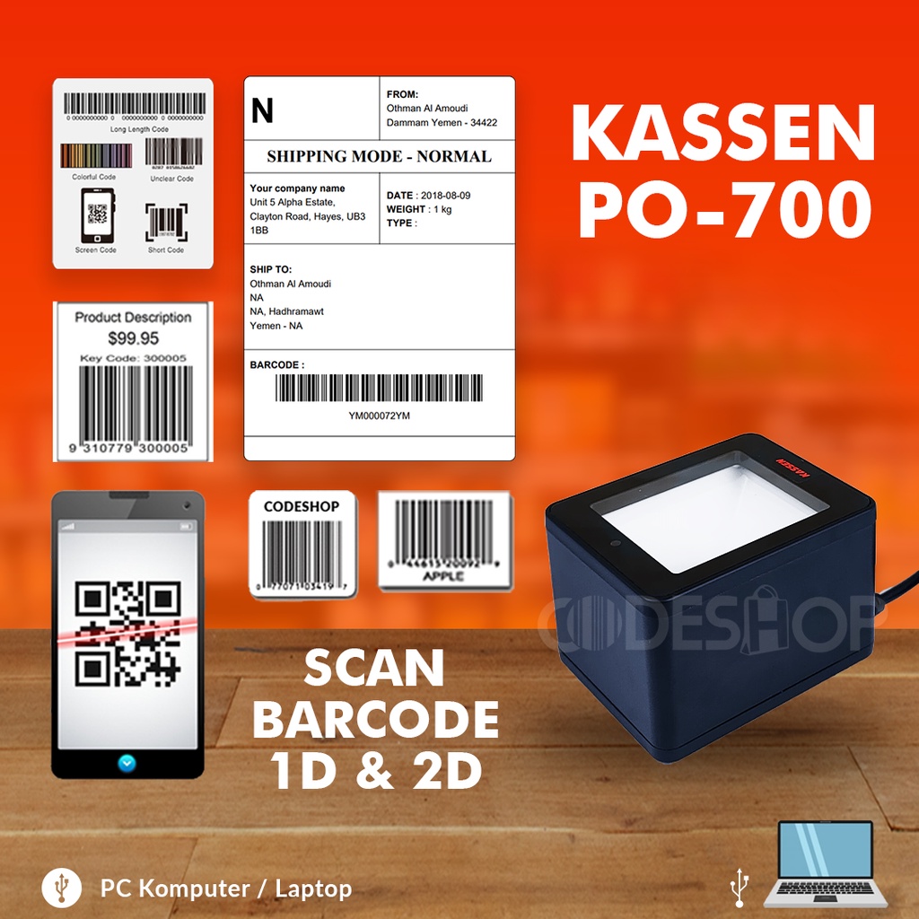 Scanner Barcode Kassen PO-700 Scanner Omni Directional 2D QR Code USB