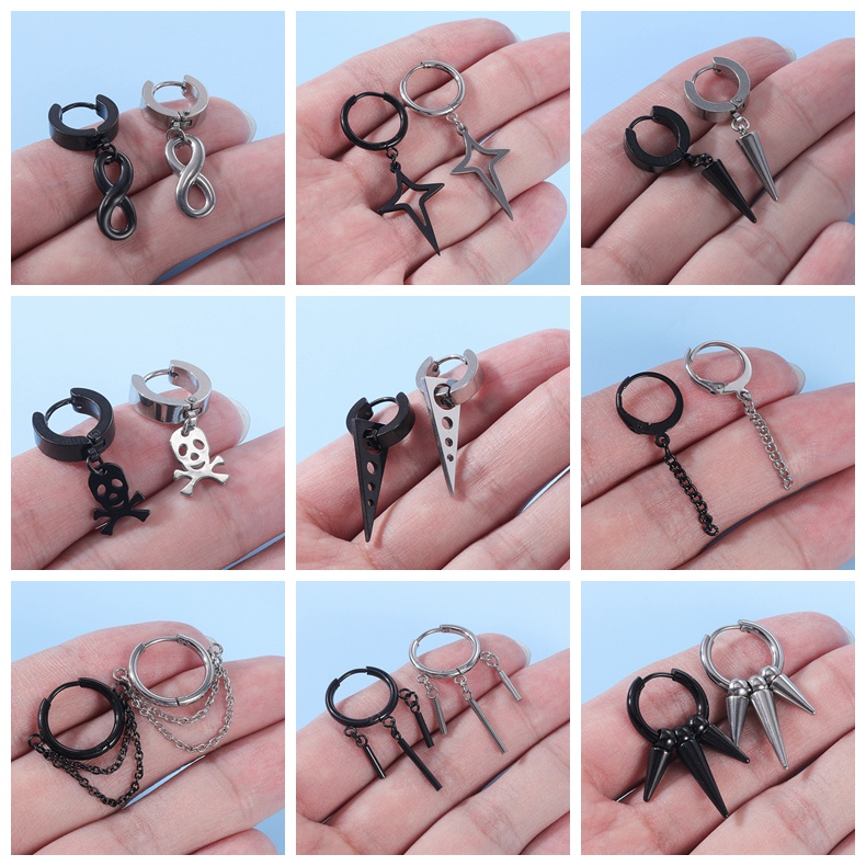 1pc Anting Hoop Liontin Salib Rumbai Bulu Bahan Stainless Steel Gaya Gothic Punk Korea