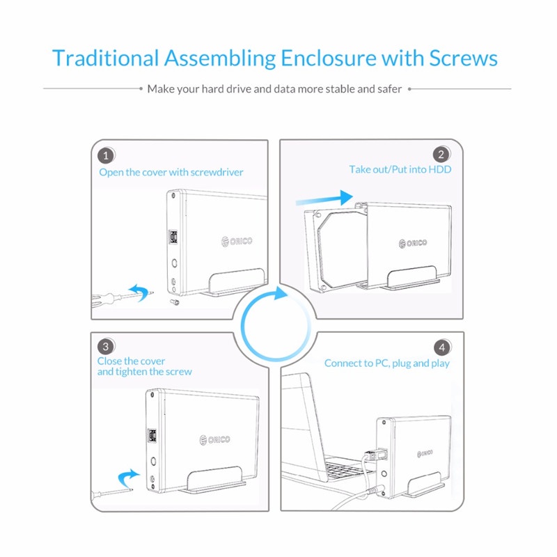 Orico Casing Hardisk HDD 3.5 &quot;Usb 3.0 Tipe-C Bahan Aluminum