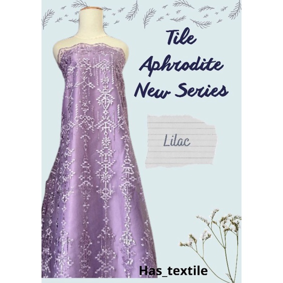Bahan Kebaya Premium Brokat Tile Bordir Aphrodite New Series  Warna Ungu Lilac