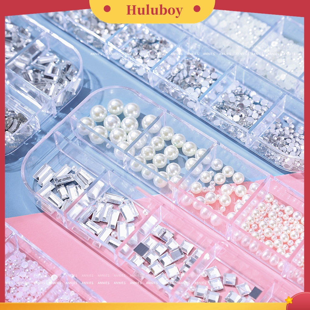 Huluboy Huluboy♡ 12 Grid / Kotak Berlian Imitasi Glitters 3D Bentuk Bulat Untuk Dekorasi Nail Art