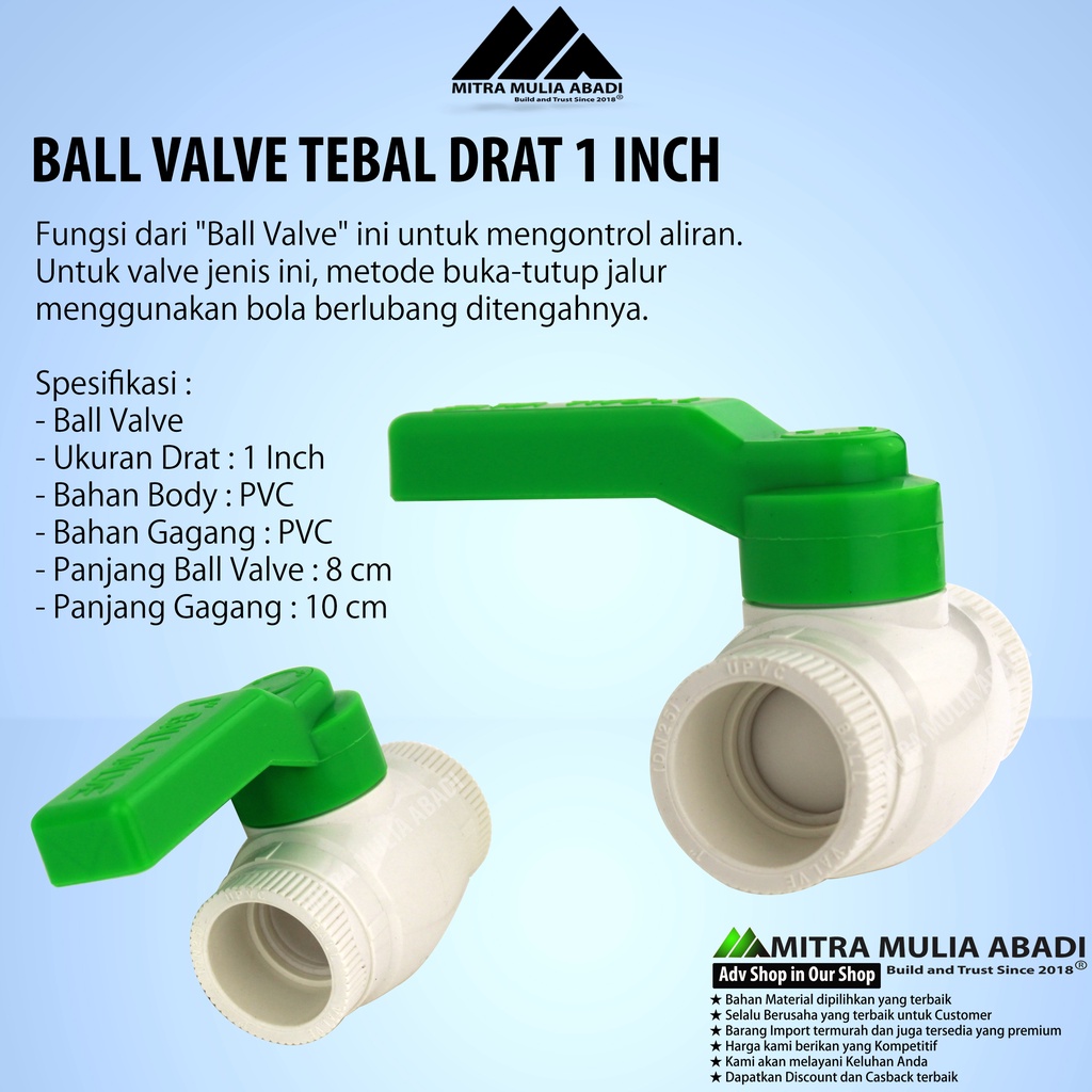 Ball Valve Pvc TEBAL 1&quot; Stop Kran l Keran Pipa