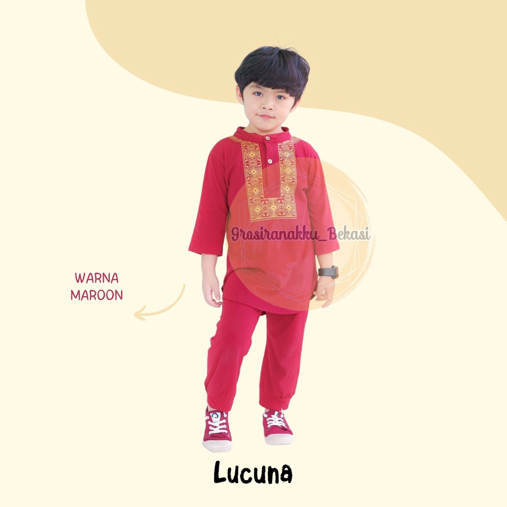 Setelan Koko Anak Fawaz Lucuna Warna Maroon Size 1-5 Thn