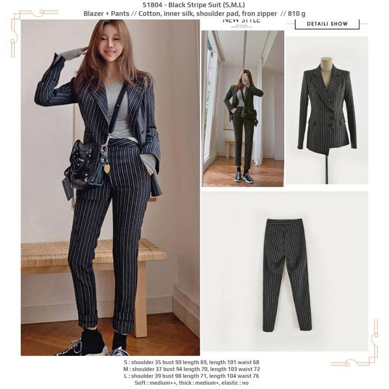 51804 Black Stripe Suit Blazer Pants / Setelan Blazer Celana Hitam