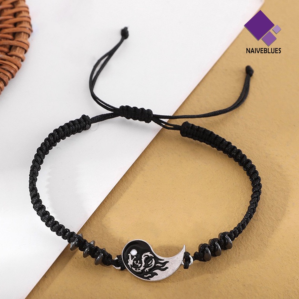 Naiveblue &gt; Gelang Tangan Rantai Adjustable Motif Yin Yang Gaya Etnik Retro Untuk Wanita / Valentine