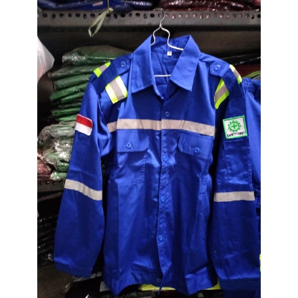 SERAGAM SAFETY BIRU BENHUR KANCING DAN RESLETING