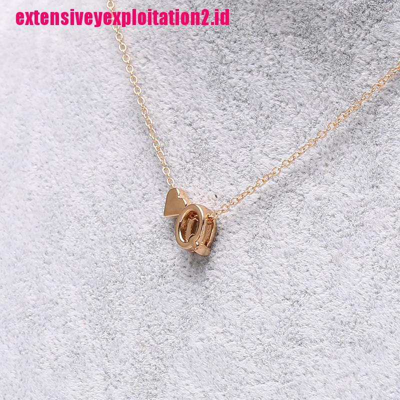 &lt; E2id &amp; &gt; Kalung Rantai Dengan Liontin Hati + Huruf Inisial Warna Gold / Silver Untuk Wanita