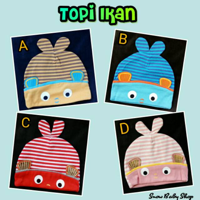 Topi Bayi Motif Ikan / Topi Kupluk Ikan