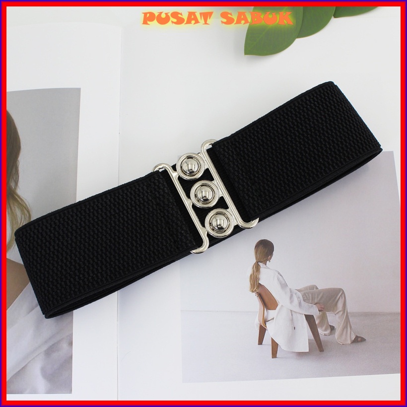 Belt Obi Karet Gesper Lebar Sabuk Wanita Ikat Pinggang Elastis Korset Fashion Cewek Korea Oby Impor Besar Gasper Corset Jumbo Women Big Kekinian Hitam Coklat Kulit Baru Dewasa Melar Karet