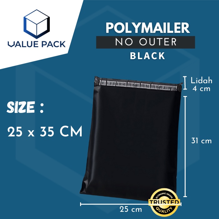 

PLASTIK PACKING POLYMAILER COEXFILM 60MC PERMANENT SEAL NO OUTER POCKET HITAM 25cm x 35cm