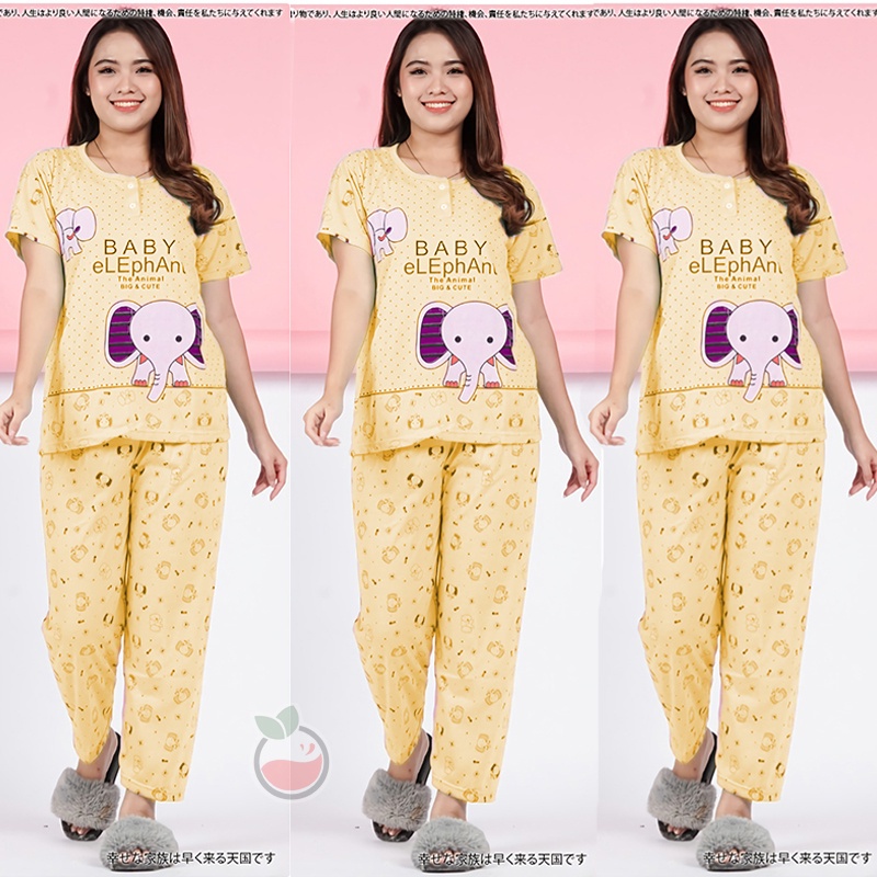 Lilipop.id  Baju Tidur Wanita CP Elephant Setelan Piyama BabyDoll Kaos Celana Panjang