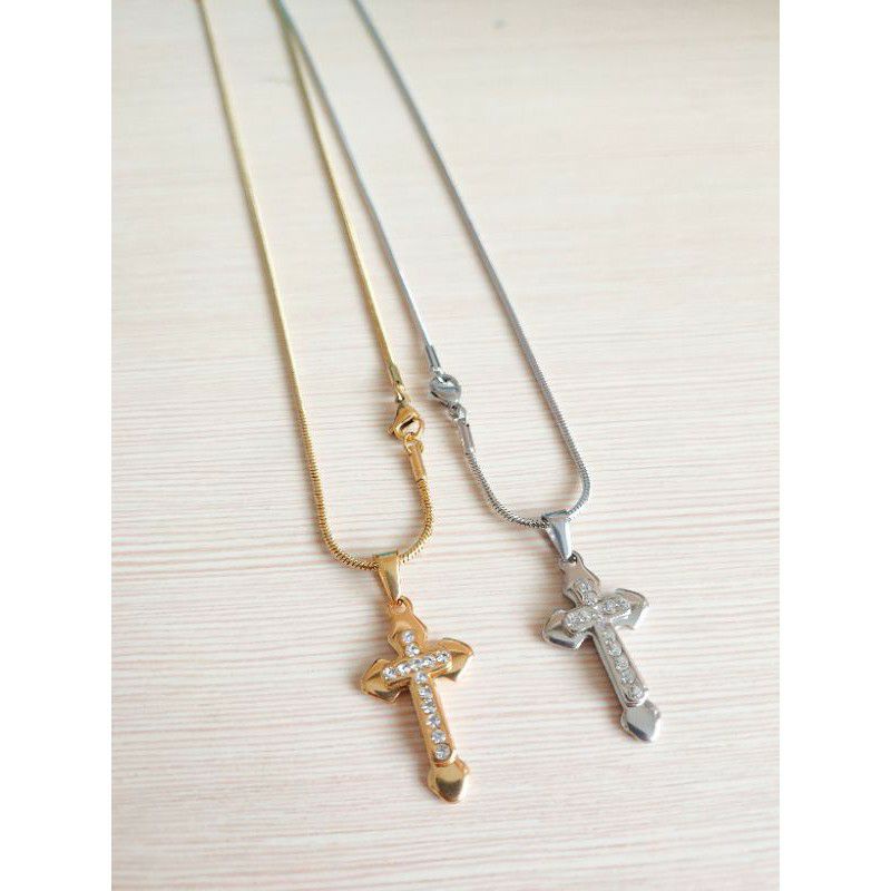 Kalung Salib Permata Titanium Import Pria Wanita