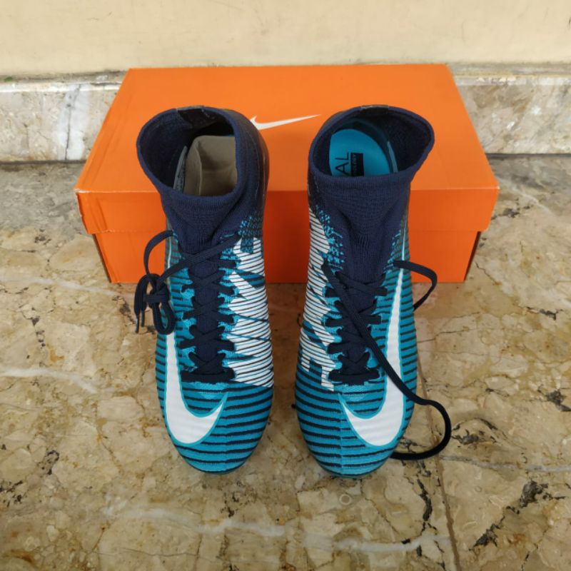 Sepatu Sepak Bola Nike Mercurial Superfly V DF FG White Gamma Blue [ 831940414 ]