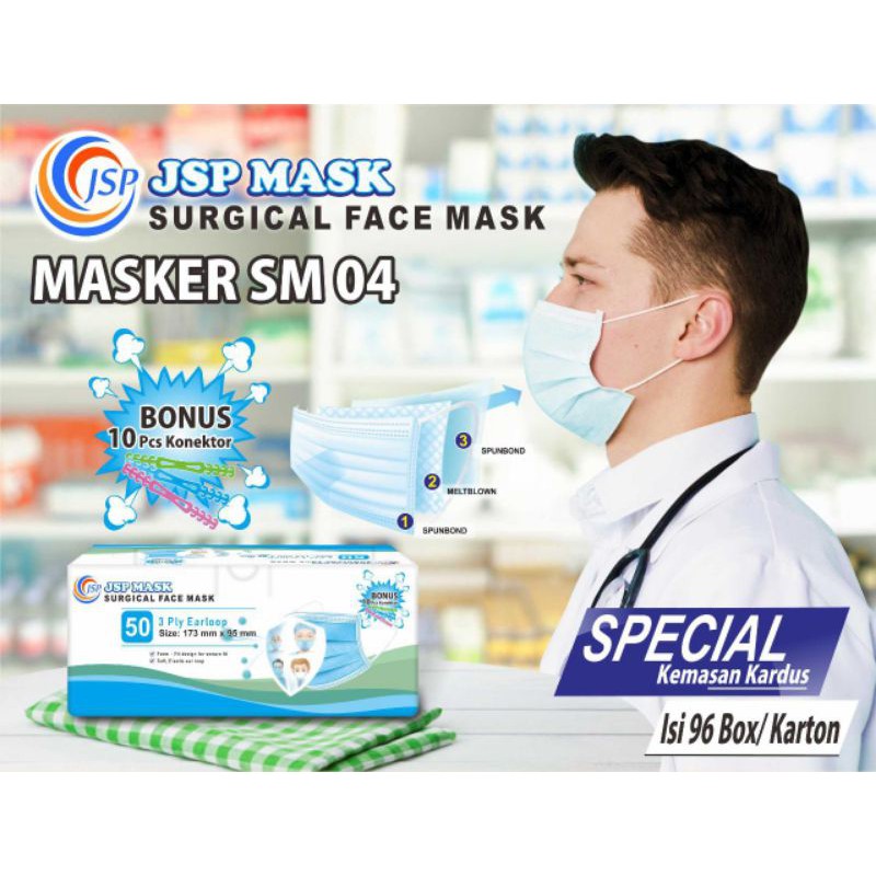 Masker 3 ply 1 box=i 50pcs  earloop kemenkes