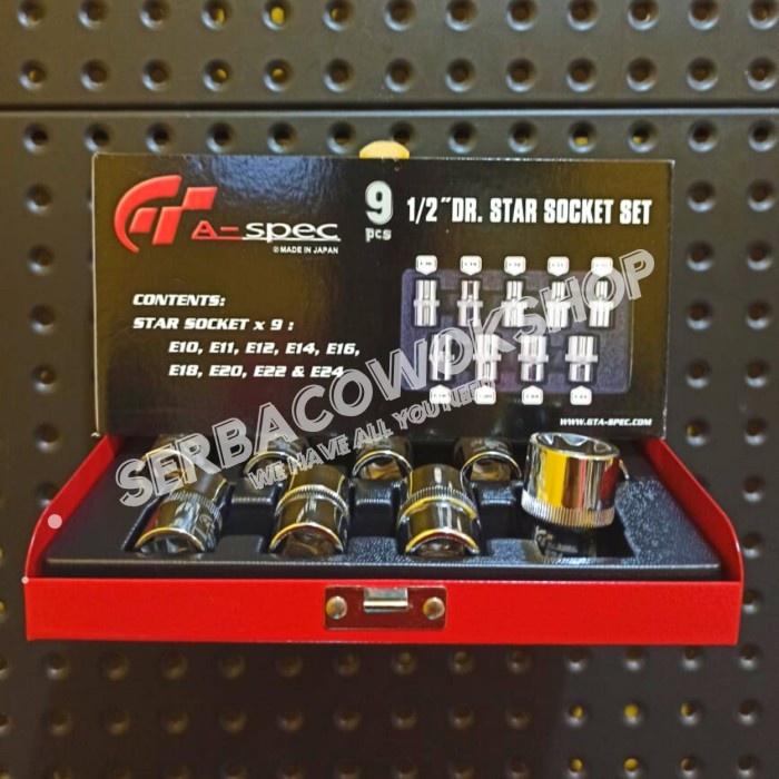 A-Spec Star Socket Set 1/2&quot; 9 Pcs E10 - E24 Mata SOck Bintang Termurah