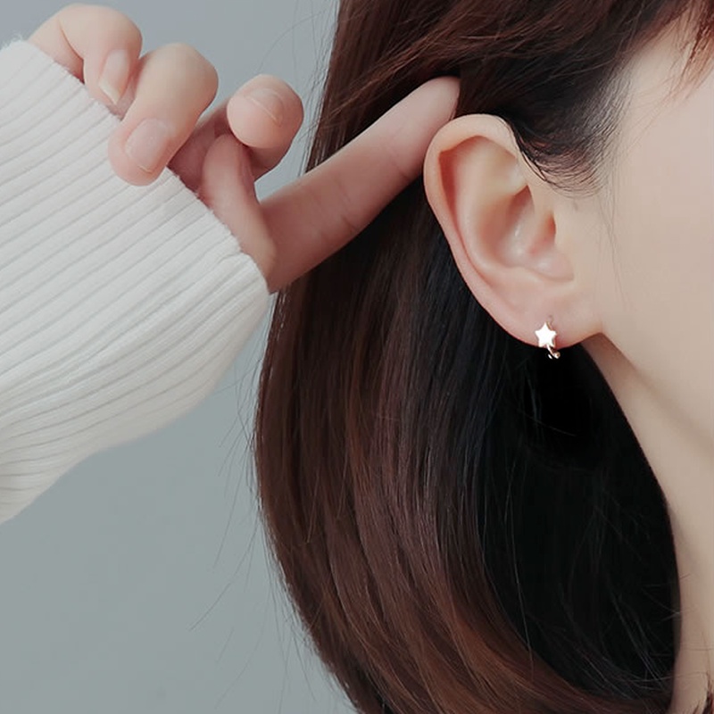 Roselife 1 Pasang Anting Tusuk Gantung Sterling Silver 925 Desain Hati + Bintang Gaya Korea Untuk Wanita