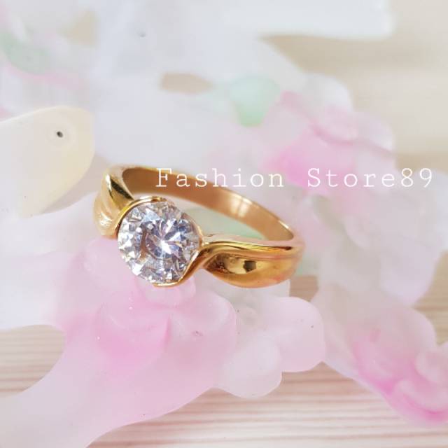 Cincin permata putih Titanium Gold Antikarat import fashion wanita / cincin Import